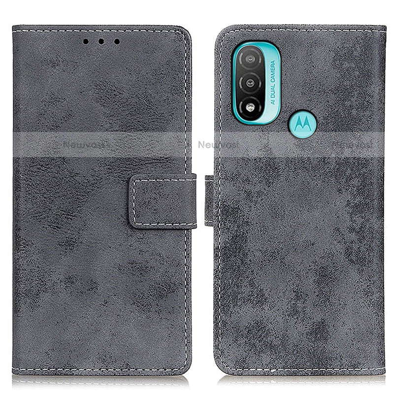 Leather Case Stands Flip Cover Holder D05Y for Motorola Moto E30 Gray