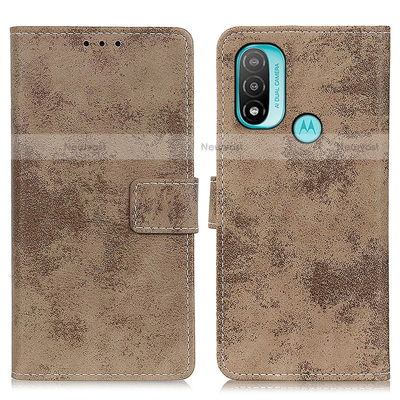 Leather Case Stands Flip Cover Holder D05Y for Motorola Moto E30 Khaki