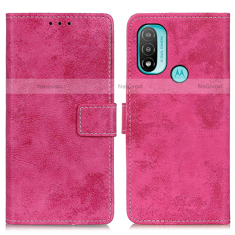 Leather Case Stands Flip Cover Holder D05Y for Motorola Moto E40 Hot Pink