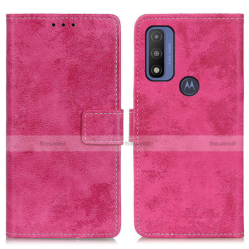 Leather Case Stands Flip Cover Holder D05Y for Motorola Moto G Pure Hot Pink