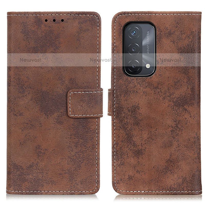 Leather Case Stands Flip Cover Holder D05Y for OnePlus Nord N200 5G Brown