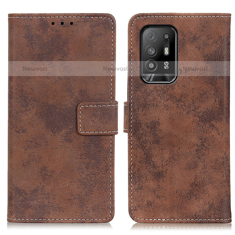 Leather Case Stands Flip Cover Holder D05Y for Oppo A94 5G Brown