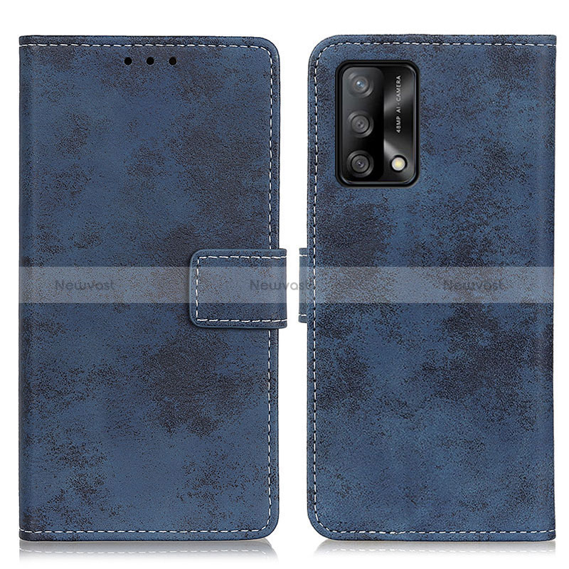 Leather Case Stands Flip Cover Holder D05Y for Oppo F19 Blue