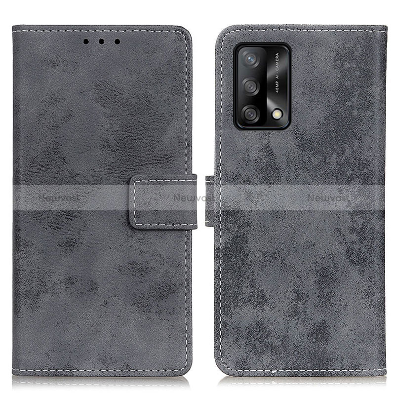 Leather Case Stands Flip Cover Holder D05Y for Oppo F19 Gray