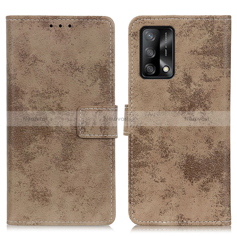 Leather Case Stands Flip Cover Holder D05Y for Oppo F19 Khaki