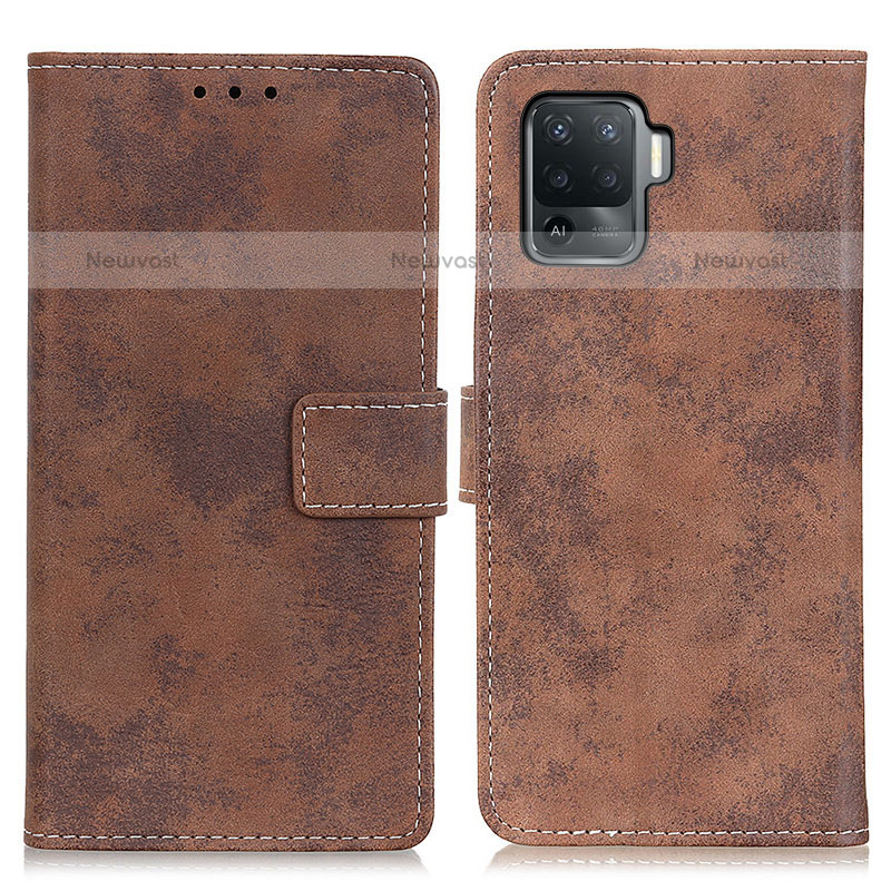 Leather Case Stands Flip Cover Holder D05Y for Oppo F19 Pro Brown