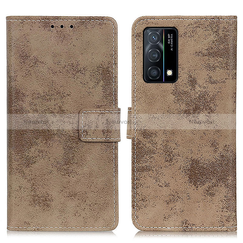 Leather Case Stands Flip Cover Holder D05Y for Oppo K9 5G Khaki