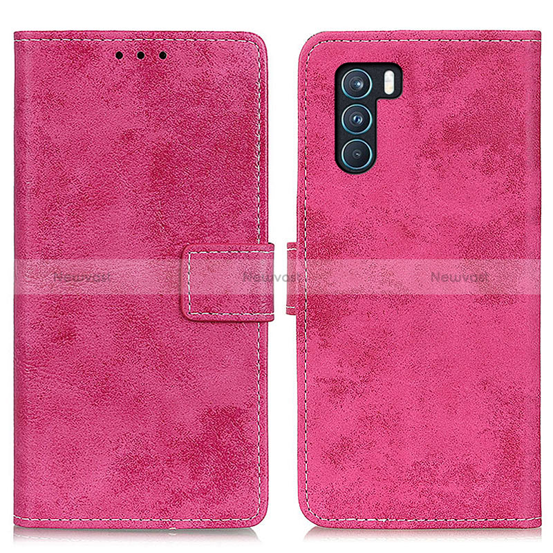 Leather Case Stands Flip Cover Holder D05Y for Oppo K9 Pro 5G Hot Pink