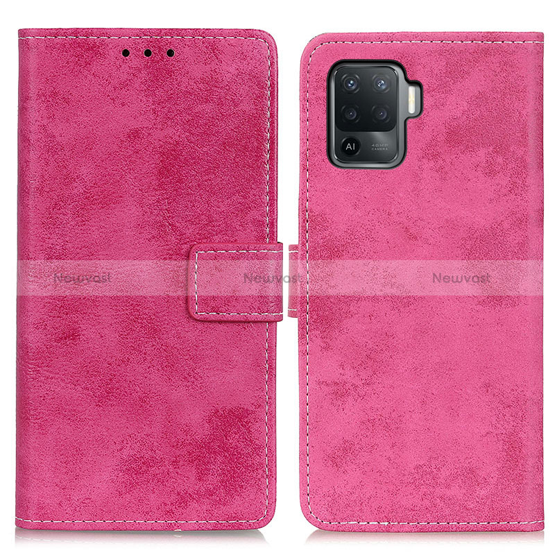 Leather Case Stands Flip Cover Holder D05Y for Oppo Reno5 Lite Hot Pink