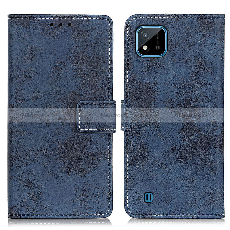 Leather Case Stands Flip Cover Holder D05Y for Realme C11 (2021) Blue