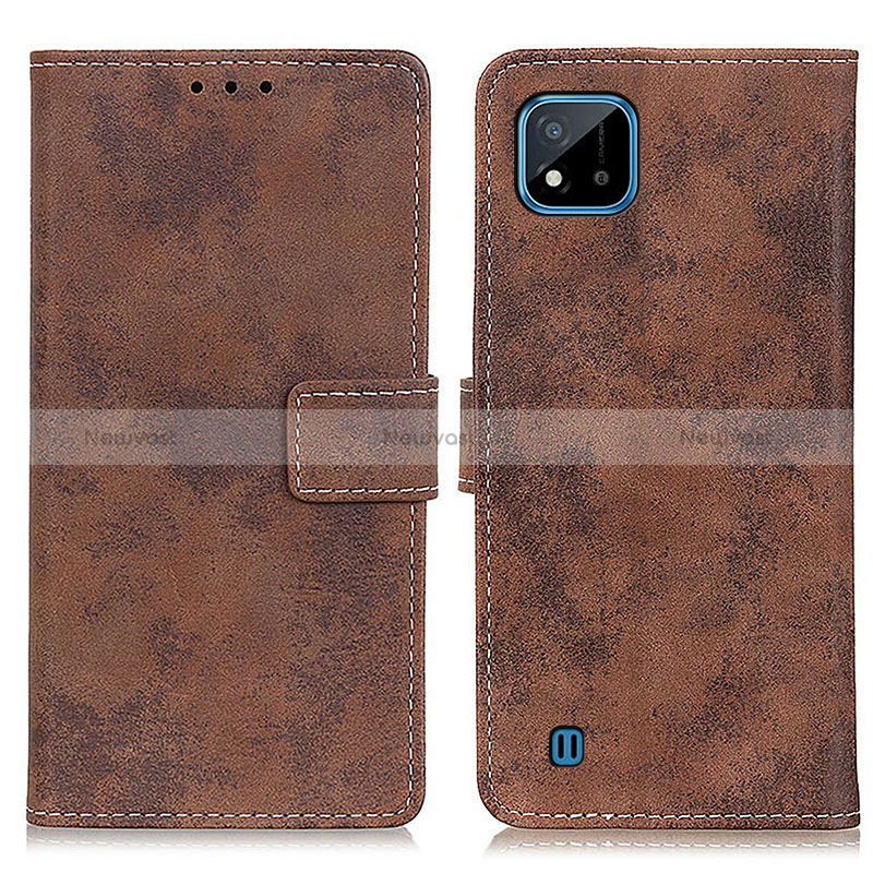 Leather Case Stands Flip Cover Holder D05Y for Realme Narzo 50i Brown