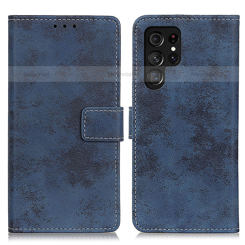 Leather Case Stands Flip Cover Holder D05Y for Samsung Galaxy S22 Ultra 5G Blue