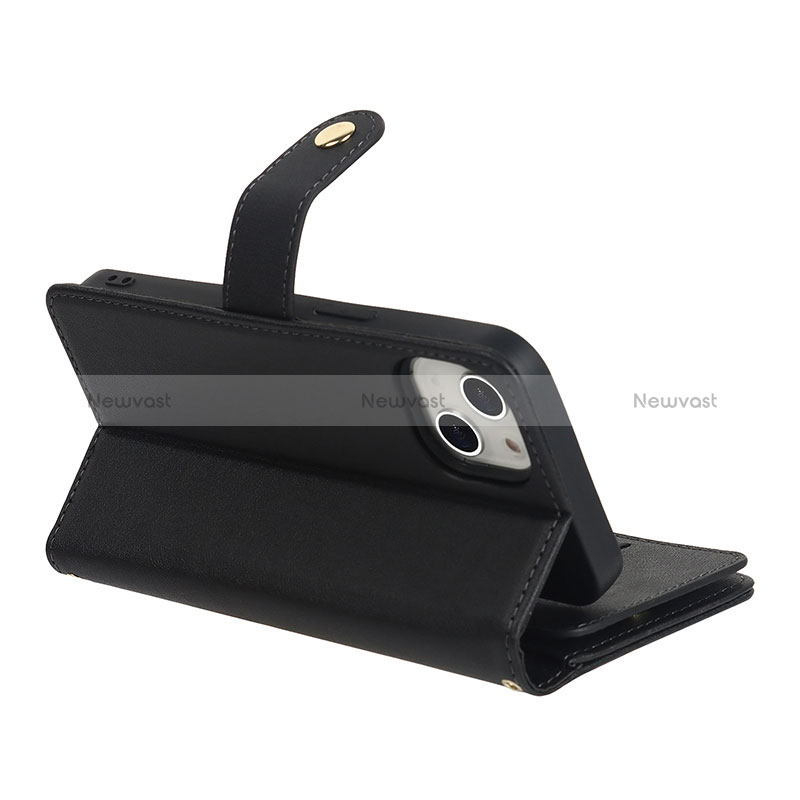 Leather Case Stands Flip Cover Holder D06T for Apple iPhone 15 Plus