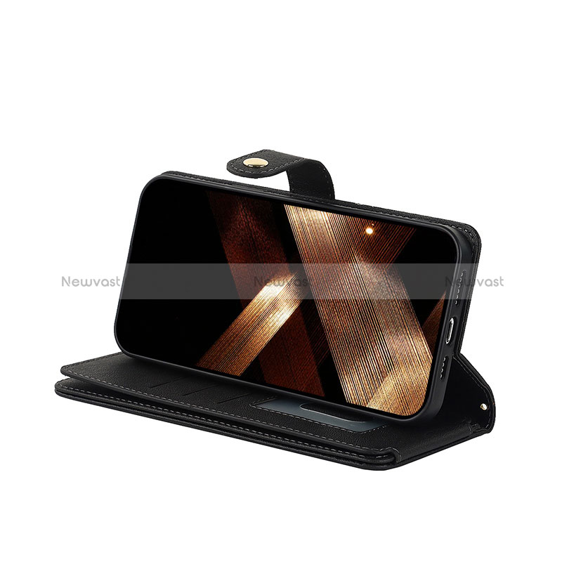 Leather Case Stands Flip Cover Holder D06T for Apple iPhone 15 Pro