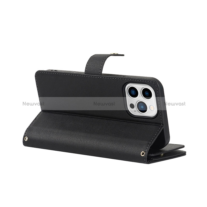 Leather Case Stands Flip Cover Holder D06T for Apple iPhone 15 Pro