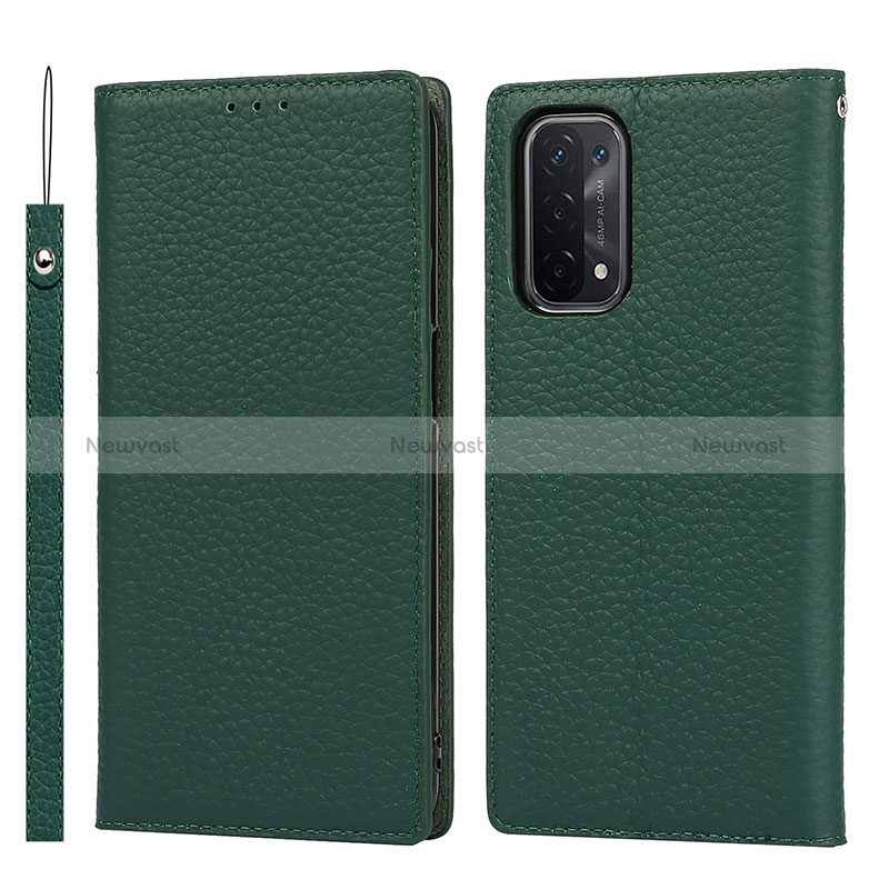Leather Case Stands Flip Cover Holder D06T for Oppo A54 5G Green