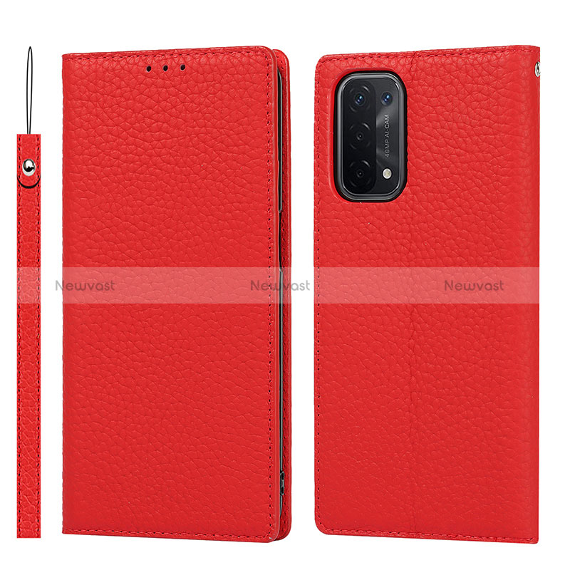 Leather Case Stands Flip Cover Holder D06T for Oppo A54 5G Red