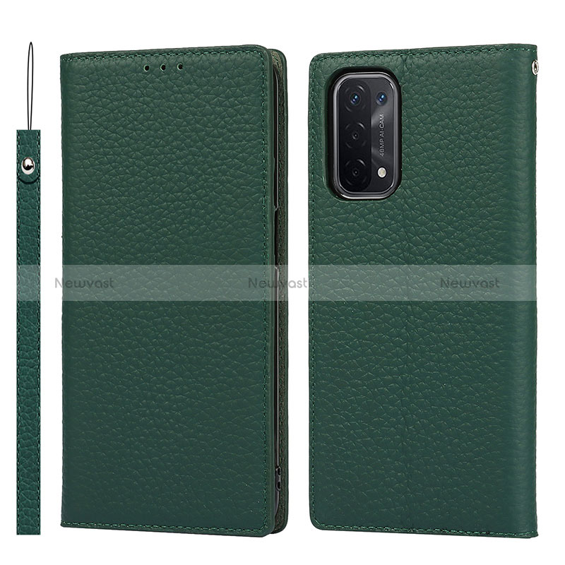 Leather Case Stands Flip Cover Holder D06T for Oppo A74 5G Green