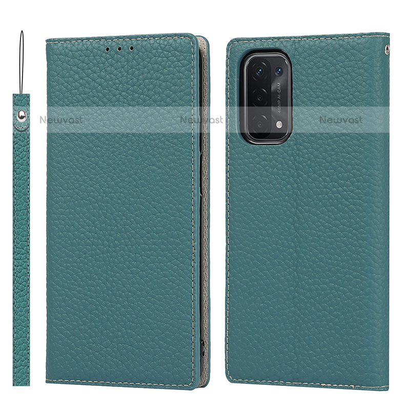 Leather Case Stands Flip Cover Holder D06T for Oppo A93 5G Cyan