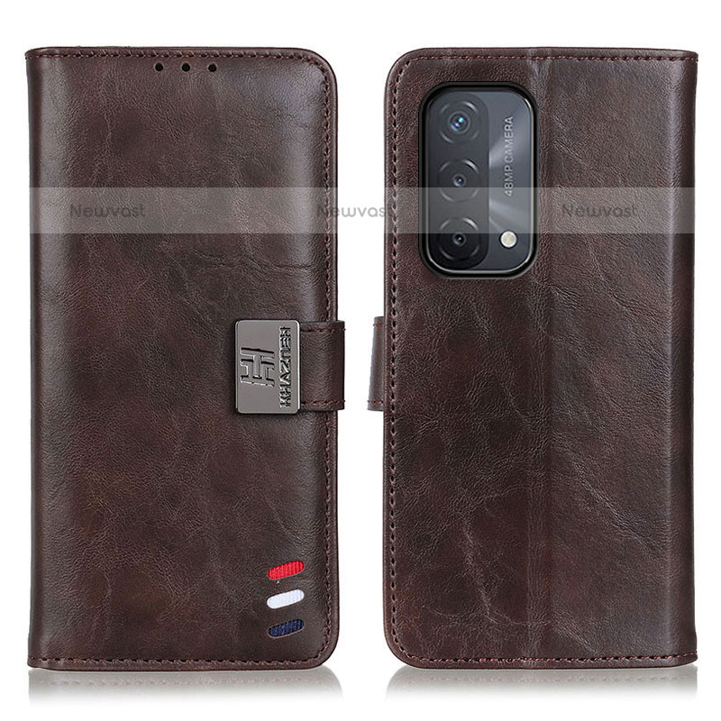 Leather Case Stands Flip Cover Holder D06Y for OnePlus Nord N200 5G Brown