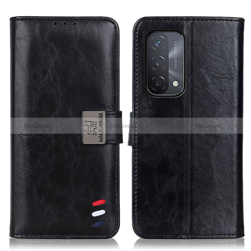 Leather Case Stands Flip Cover Holder D06Y for Oppo A54 5G Black