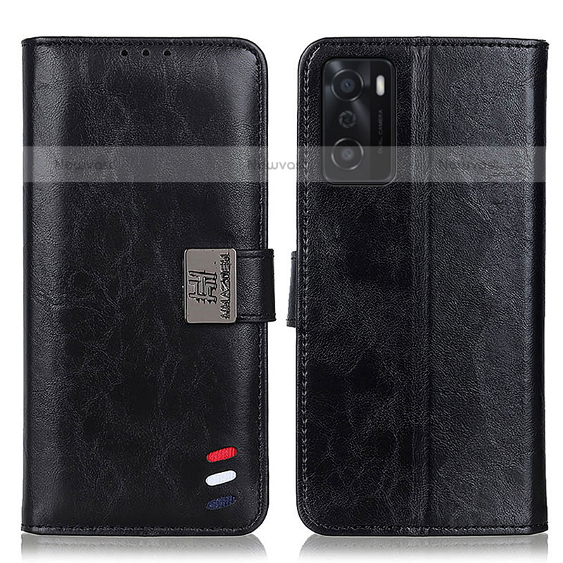 Leather Case Stands Flip Cover Holder D06Y for Oppo A55S 5G Black