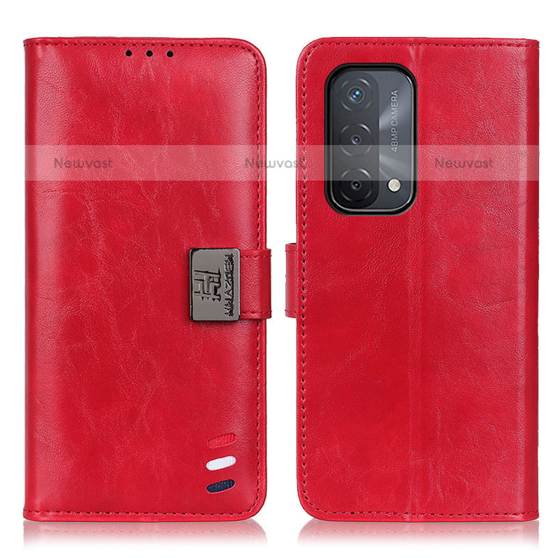 Leather Case Stands Flip Cover Holder D06Y for Oppo A93 5G Red