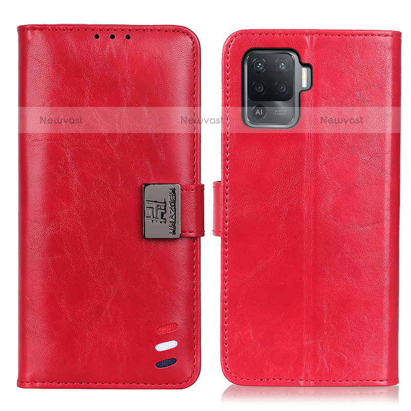 Leather Case Stands Flip Cover Holder D06Y for Oppo A94 4G Red