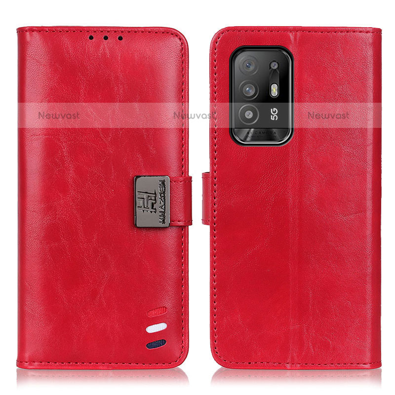 Leather Case Stands Flip Cover Holder D06Y for Oppo A94 5G Red