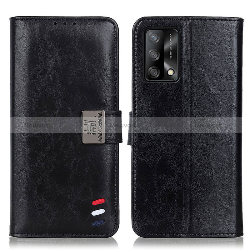 Leather Case Stands Flip Cover Holder D06Y for Oppo F19 Black