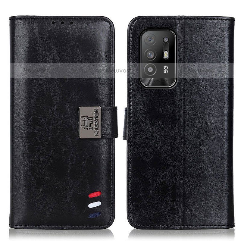 Leather Case Stands Flip Cover Holder D06Y for Oppo F19 Pro+ Plus 5G Black