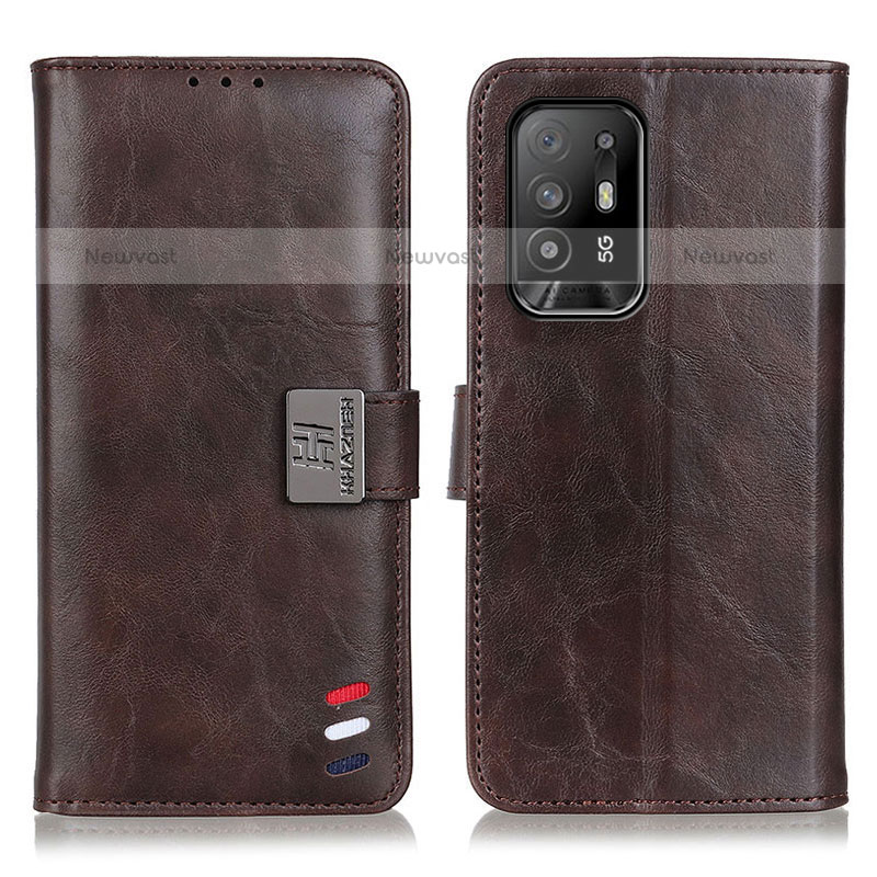 Leather Case Stands Flip Cover Holder D06Y for Oppo F19 Pro+ Plus 5G Brown