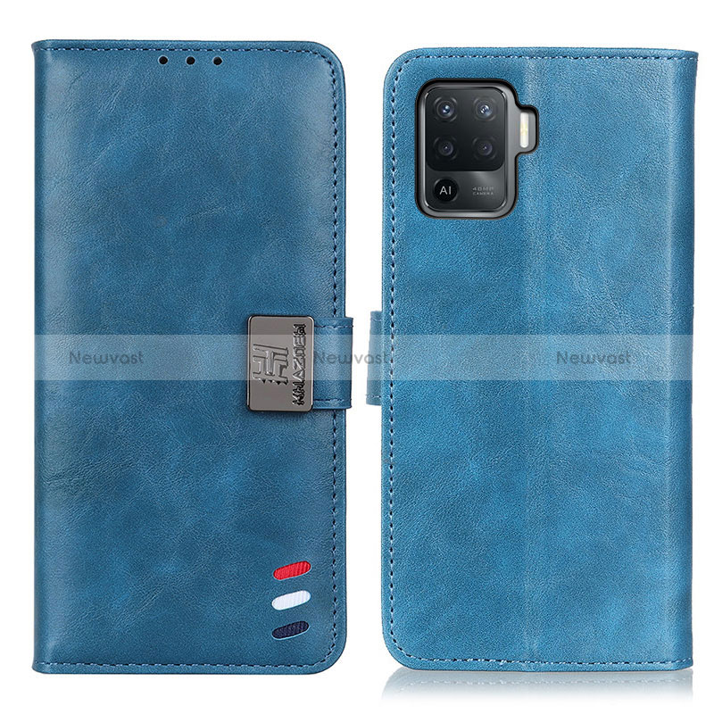 Leather Case Stands Flip Cover Holder D06Y for Oppo Reno5 Lite Blue