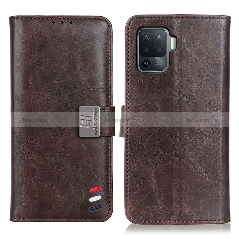 Leather Case Stands Flip Cover Holder D06Y for Oppo Reno5 Lite Brown