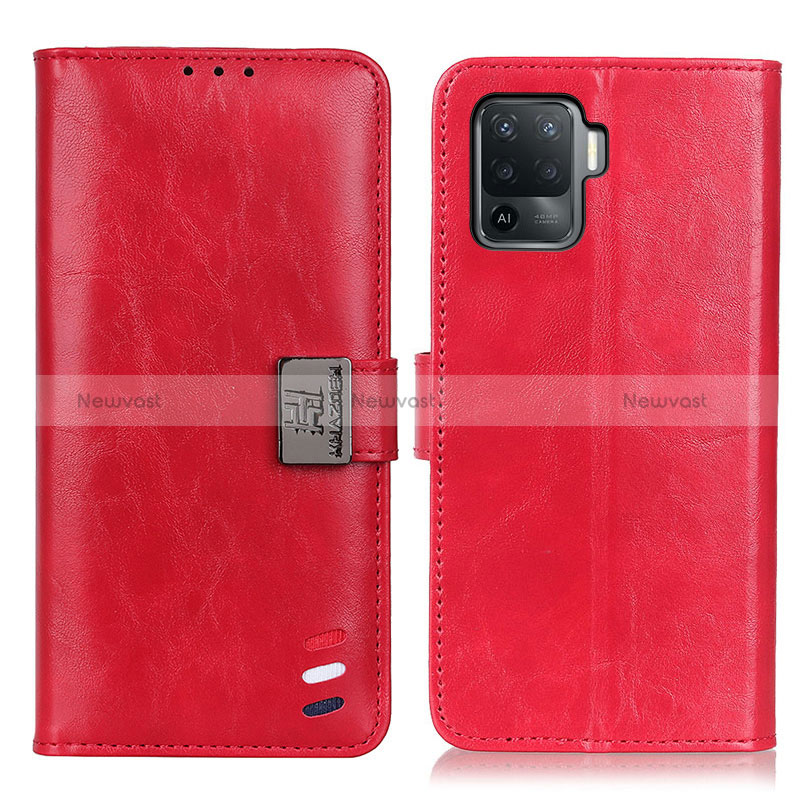 Leather Case Stands Flip Cover Holder D06Y for Oppo Reno5 Lite Red