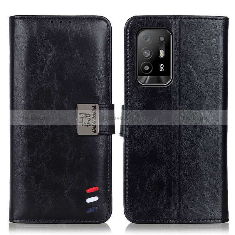 Leather Case Stands Flip Cover Holder D06Y for Oppo Reno5 Z 5G Black