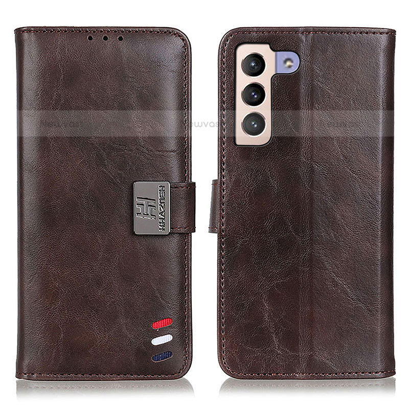 Leather Case Stands Flip Cover Holder D06Y for Samsung Galaxy S21 FE 5G Brown