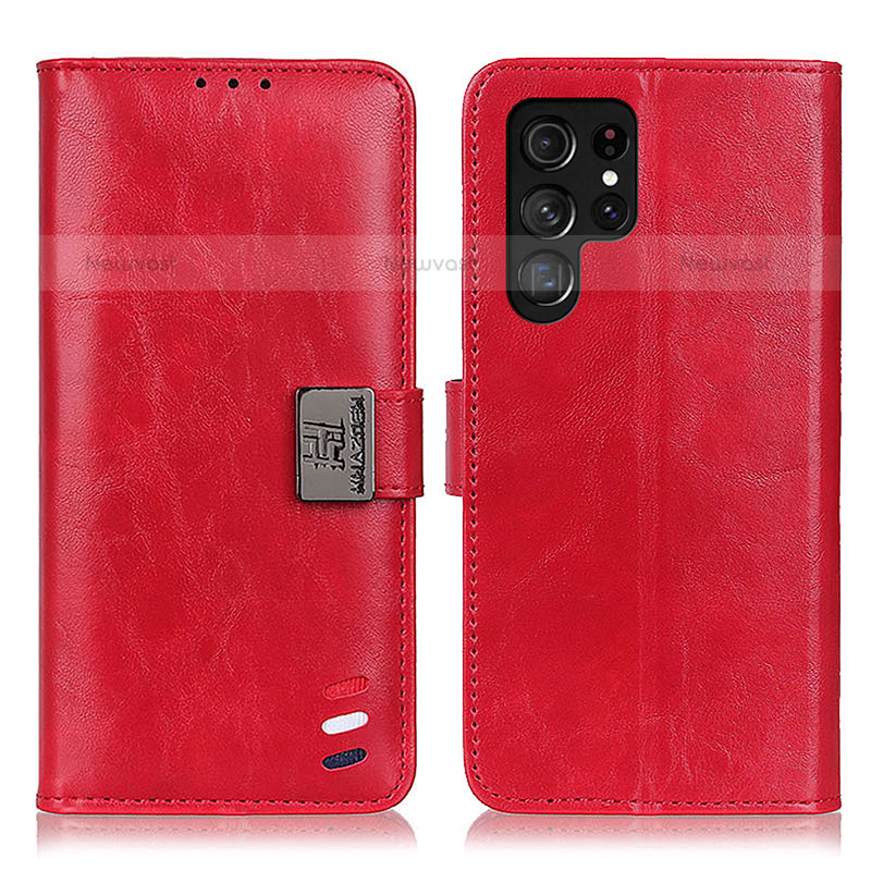 Leather Case Stands Flip Cover Holder D06Y for Samsung Galaxy S21 Ultra 5G Red