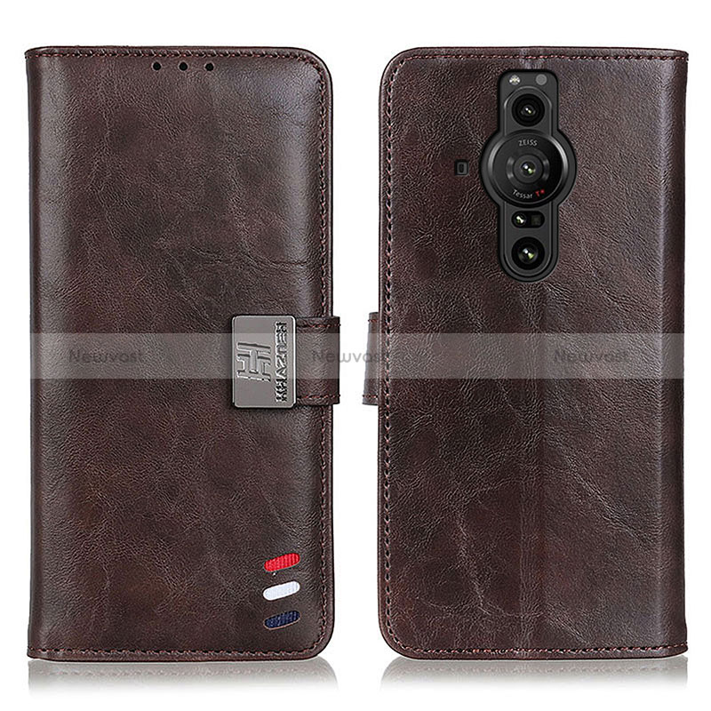 Leather Case Stands Flip Cover Holder D06Y for Sony Xperia PRO-I Brown
