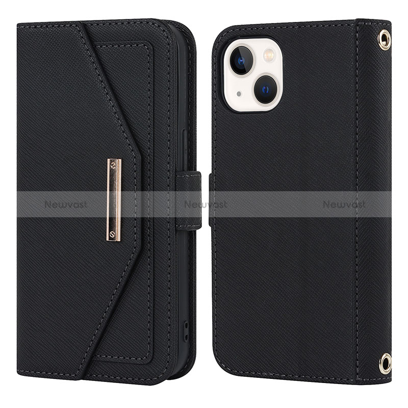 Leather Case Stands Flip Cover Holder D07T for Apple iPhone 13 Black