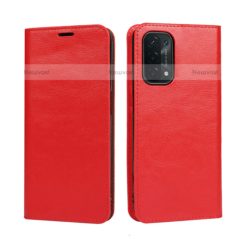 Leather Case Stands Flip Cover Holder D07T for OnePlus Nord N200 5G Red