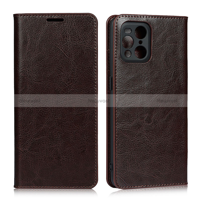 Leather Case Stands Flip Cover Holder D07T for Oppo Find X3 5G Brown