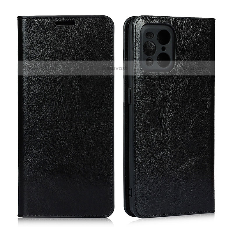 Leather Case Stands Flip Cover Holder D07T for Oppo Find X3 Pro 5G Black