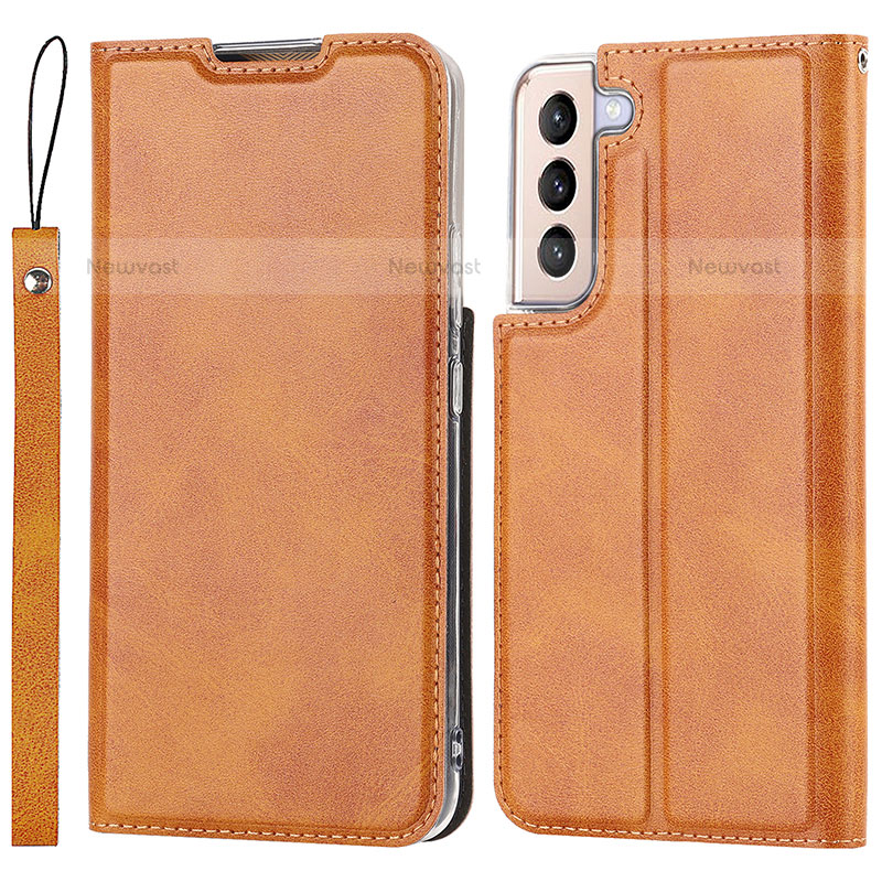 Leather Case Stands Flip Cover Holder D07T for Samsung Galaxy S21 Plus 5G Brown