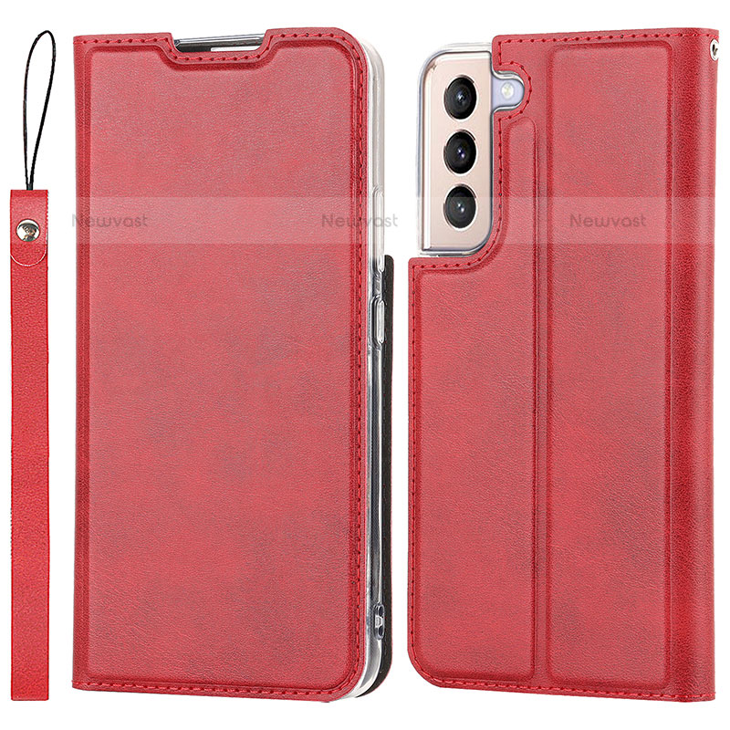 Leather Case Stands Flip Cover Holder D07T for Samsung Galaxy S21 Plus 5G Red