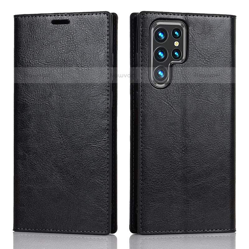 Leather Case Stands Flip Cover Holder D07T for Samsung Galaxy S21 Ultra 5G Black