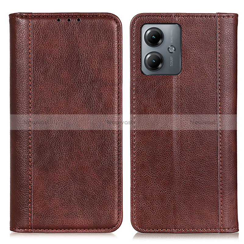 Leather Case Stands Flip Cover Holder D07Y for Motorola Moto G14 Brown