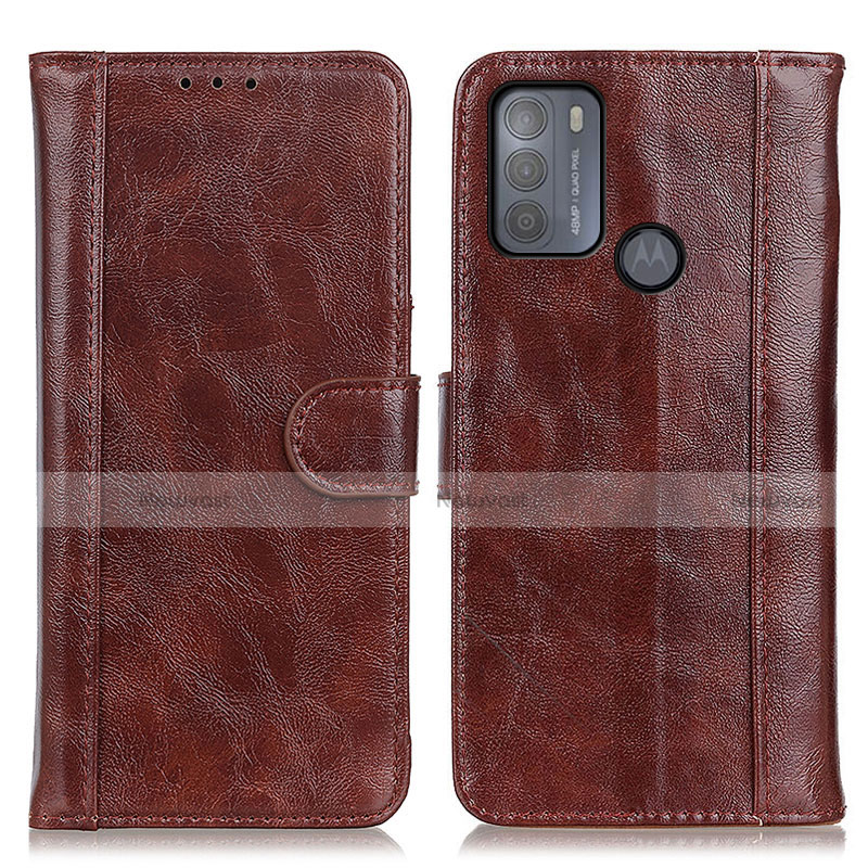 Leather Case Stands Flip Cover Holder D07Y for Motorola Moto G50 Brown