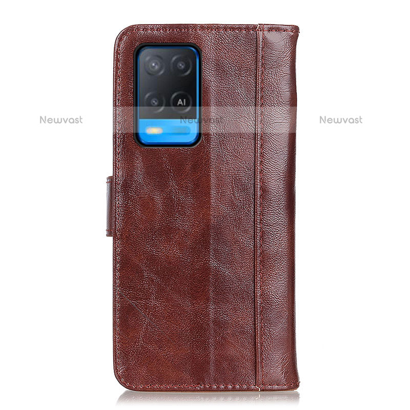 Leather Case Stands Flip Cover Holder D07Y for Oppo A54 4G Brown