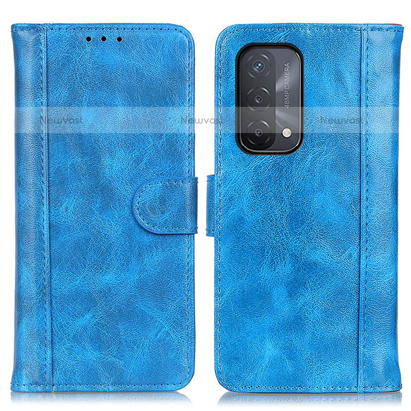 Leather Case Stands Flip Cover Holder D07Y for Oppo A93 5G Sky Blue